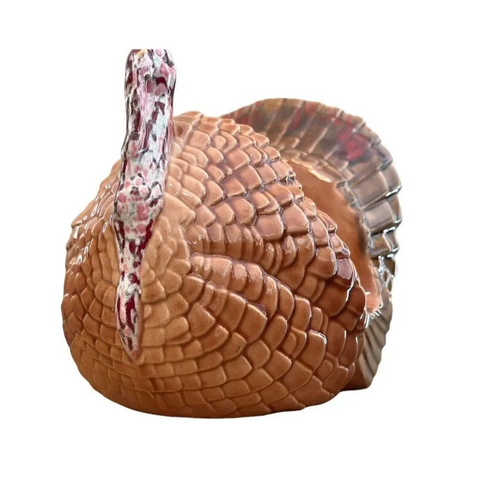 Turkey Napkin Holder Glazed Handmade Ceramic VTG Thanksgiving Red Crystal Glaze